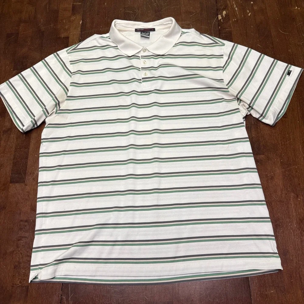 Tiger Woods Collection Polo Shirt Mens XXL White Striped Dri-FIT 359325-112